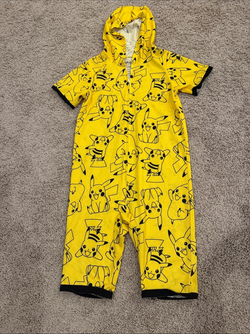 Kids Yellow Pikachu Hooded One-Piece Romper